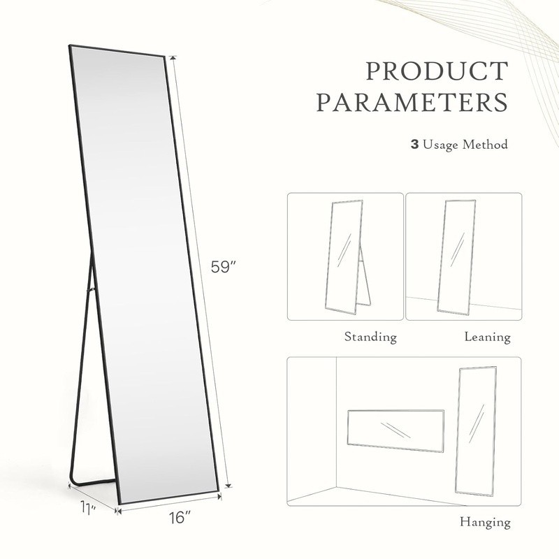 Full Length Mirror Freestanding Wall Mount Shatter Resistant Glass Durable Frame