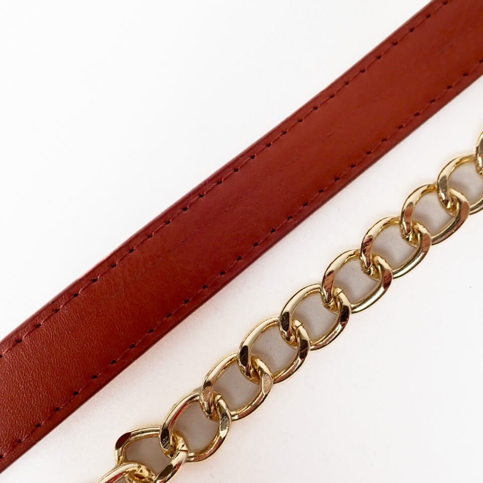 Center Leather Chain Shoulder Strap (Brick) - Cottonraffia