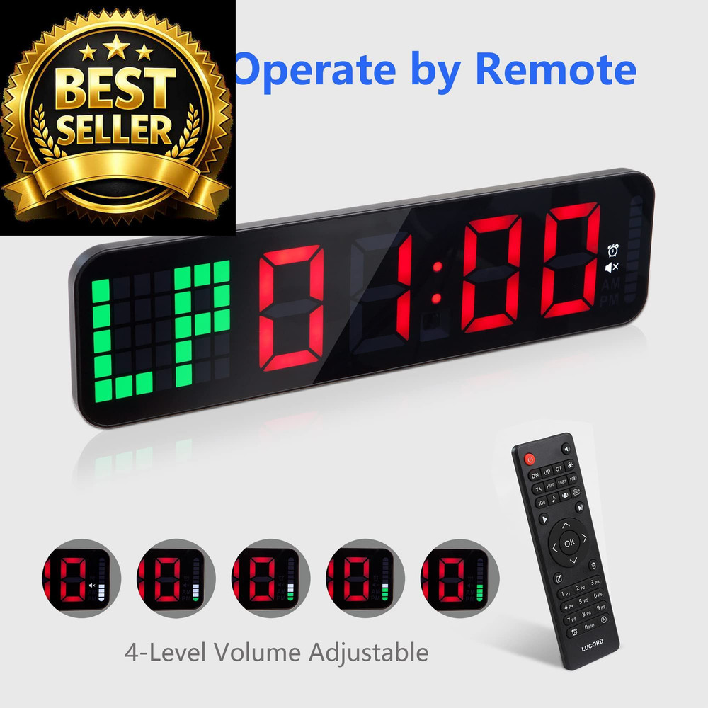 LUCORB Gym Timer - Large Digital Clock Wall with Interval Time Black+red