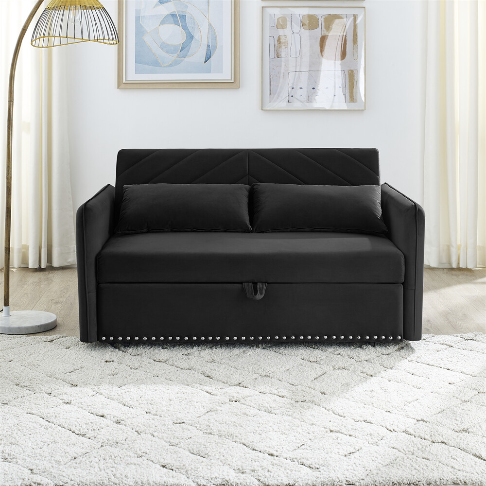 3-in-1 Sleeper Sofa Bed Adjustable sleeper with pull-out bed w/USB Port & Pillow