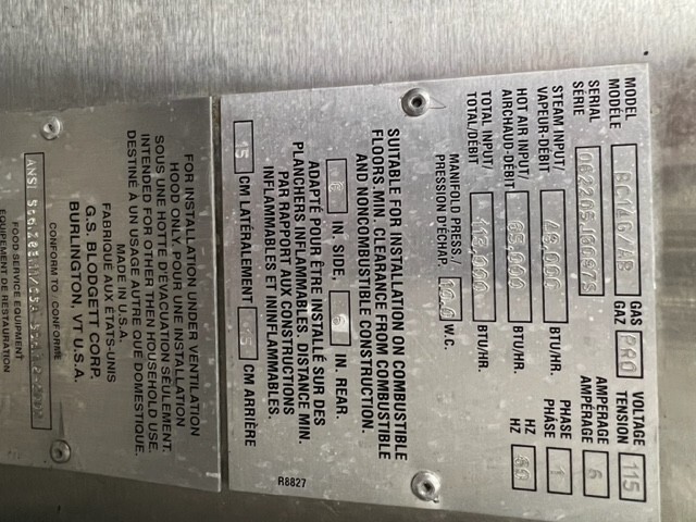 BLODGETT OVEN MODEL BC14G/AB