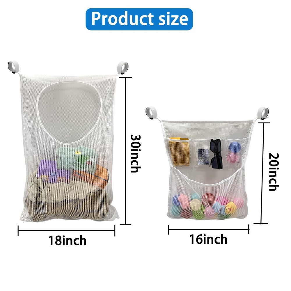 Poolside Pool Float Storage, 3-Pack Mesh Storage Bags with 6 Adhesive Hooks &...