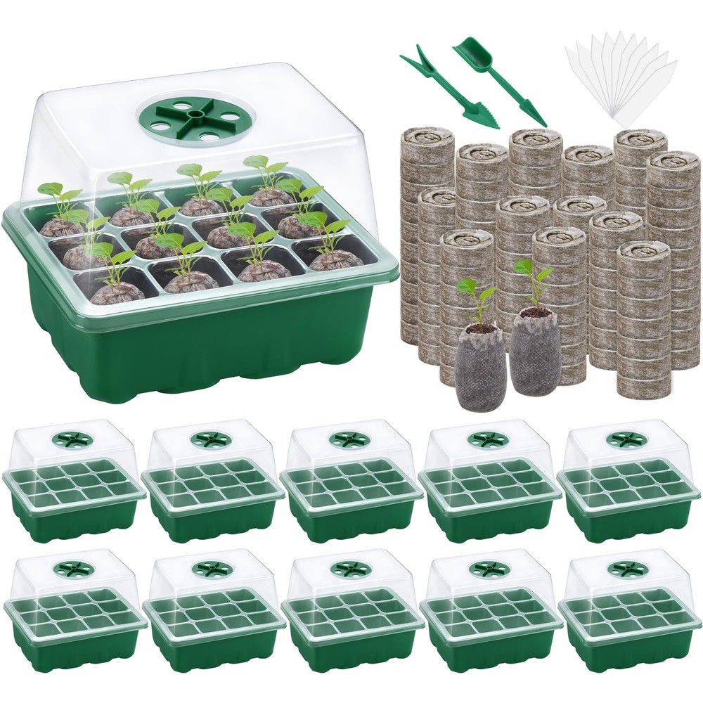 10 Sets Starter Tray Kit Starter Trays with Humidity Dome and Base Include 12...
