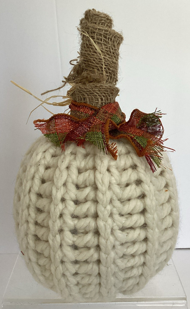 Hand Knitted Pumpkin, Fall/Thanksgiving Decor 5" x 9"