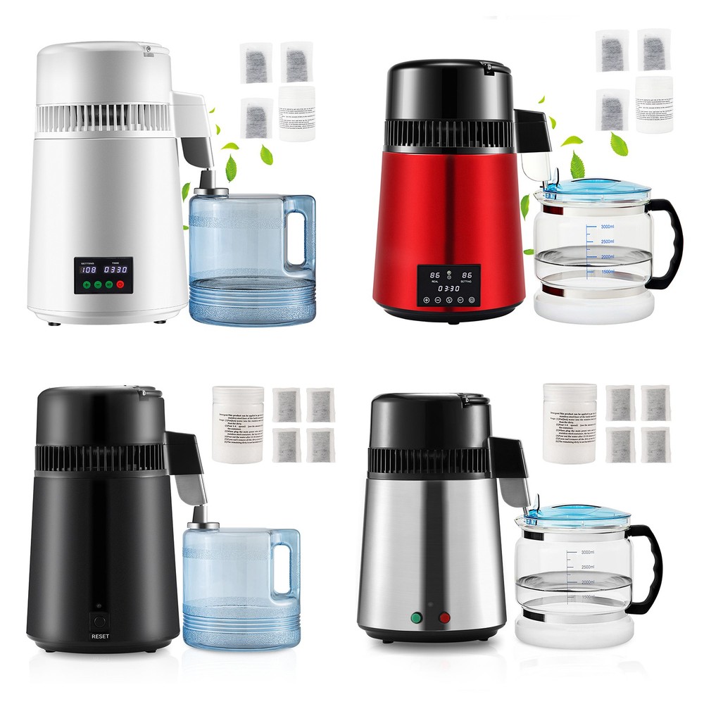 4L Water Distiller Purifier Machine Stainless Steel Timing & Temp Display