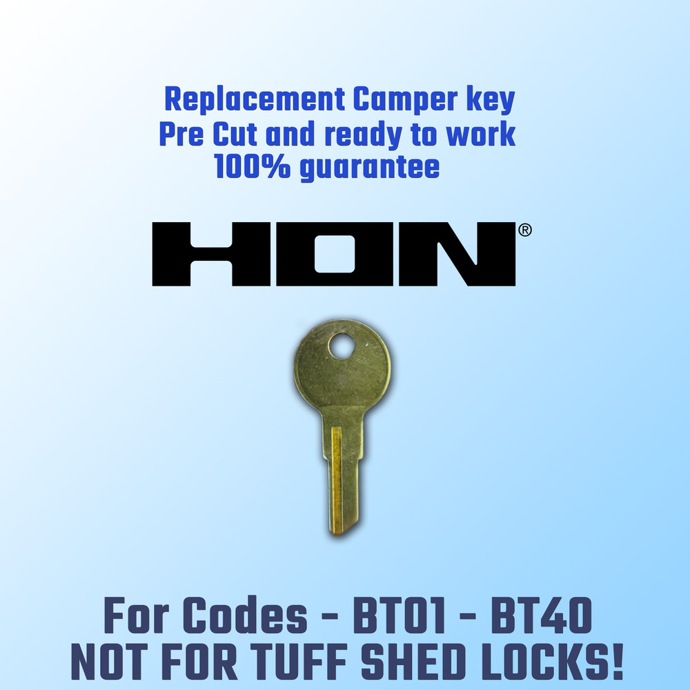 BT01-BT40. Replacement Camper Key, for L and T handle Locks. Cut To Your Code.