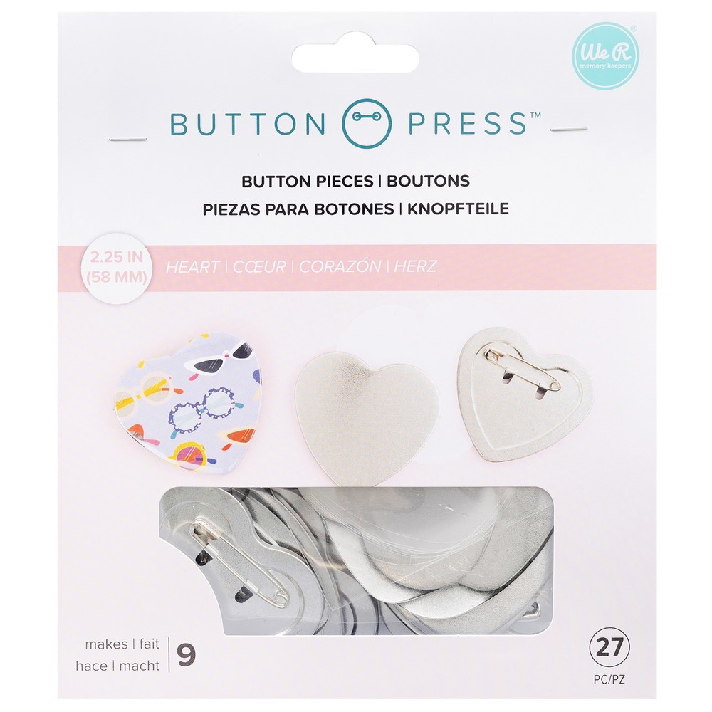 We R Button Press Refill Pack Kit-Heart - Makes 9 Pins - 3 Pack
