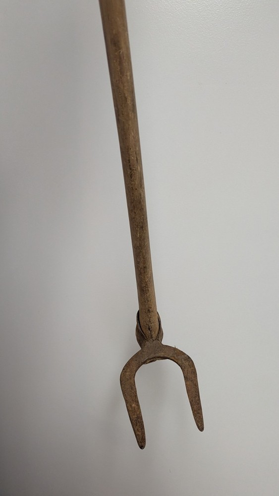 Primitive Rustic Canterbury Fork Hoe 2 Tine 37" Long Cabin Decor Set Design