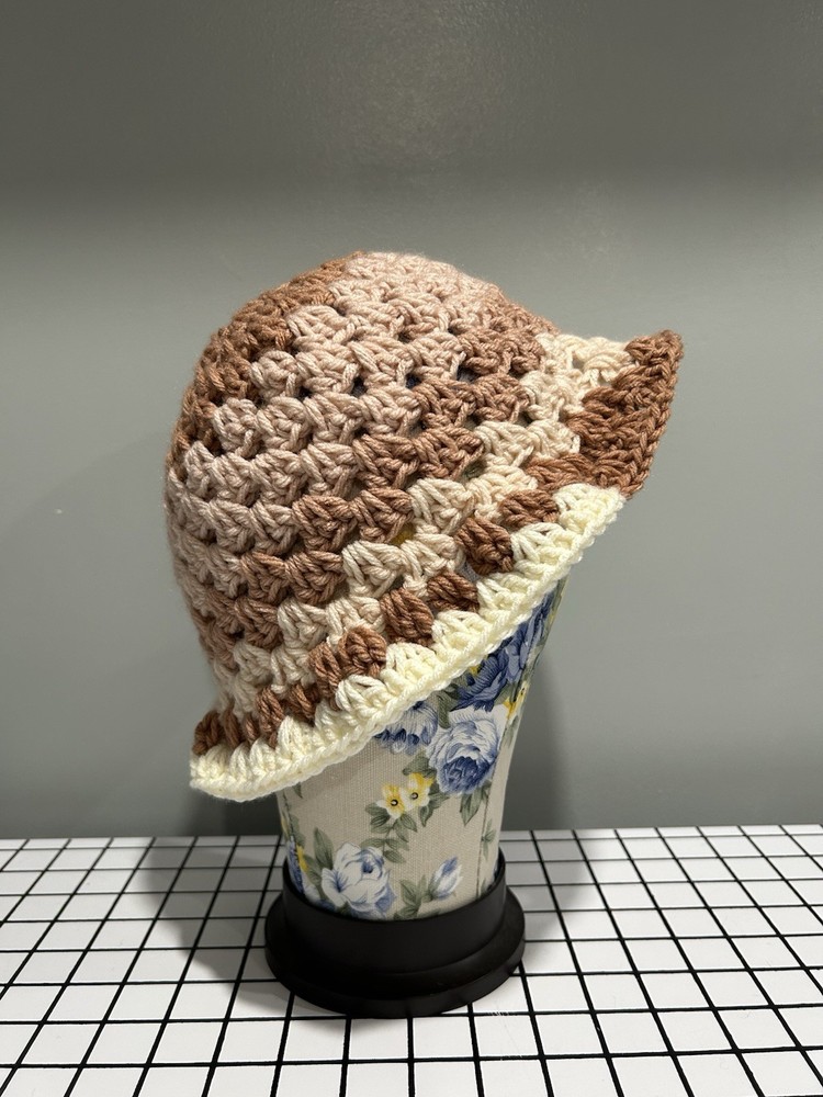 Handmade Crochet Hat Brown and Cream