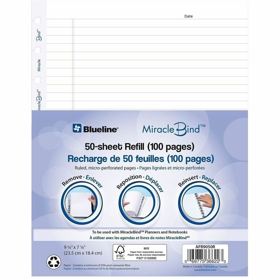 Rediform AFR9050R MiracleBind Notebook Refill 25 Sheets 9.25x7.25