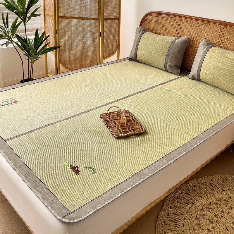 Rush Bed Mat & 2 Pillowcases Summer Accessories Folding Double Faces Nature Cool