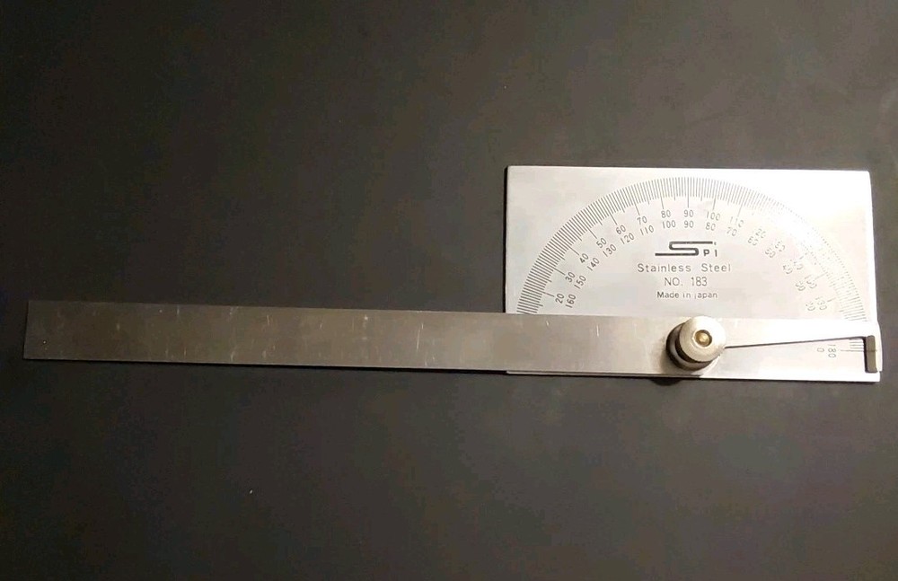 SPI 30-393-3 Rectangular Head Protractor: 6" Blade Length, 180° Meas, 1° Dial...
