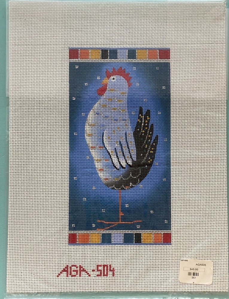 Rooster, hand painted needlepoint canvas, NEW, 18 Count