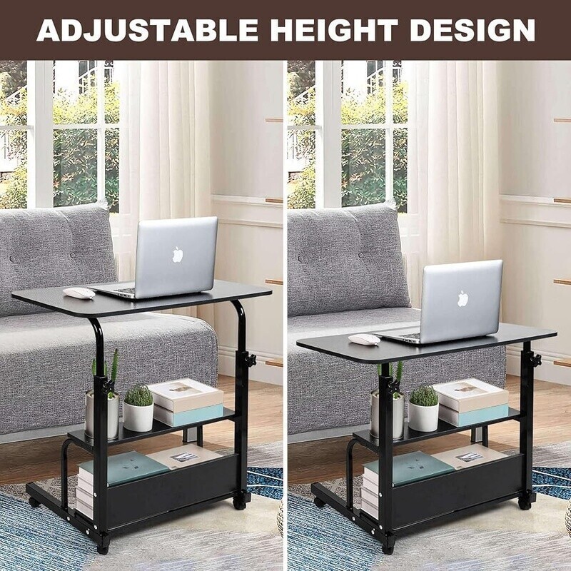 Adjustable Height Mobile Computer Desk Rolling Workstation W/ Wheels Home Office