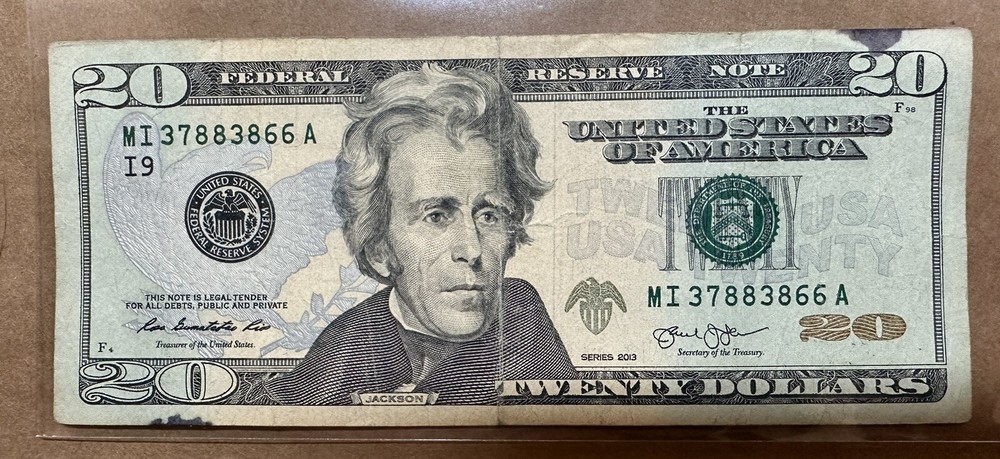 $20 BILL INK SMEAR ERROR & OVER INK BLEED THROUGH REVERSE