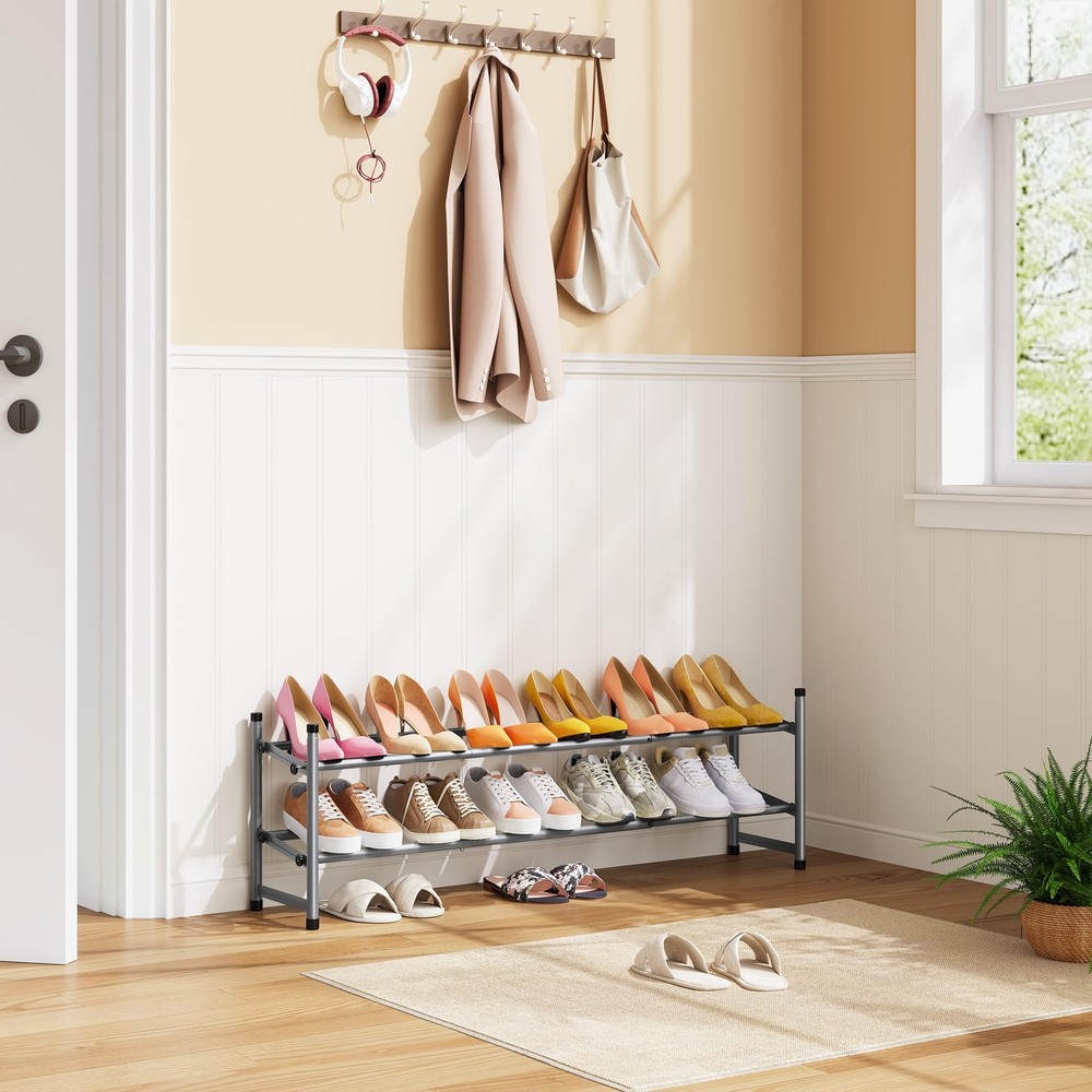 2 Tier Expandable Shoe Rack for Closet, 28“-41“Adjustable & Stackable Shoe Sh...