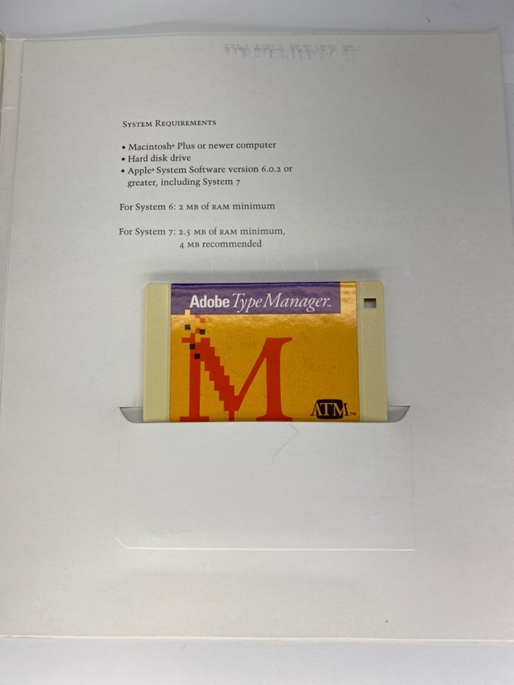 VTG ADOBE Type Manager ATM Macintosh Version 3.5” Floppy w/ User Guide + Folder