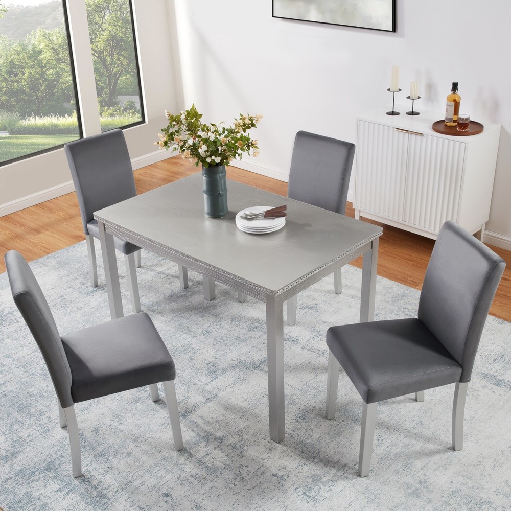 5 Piece Dining Table Set Wooden Dining Table & 4 Chairs for Kitchen Dining Room