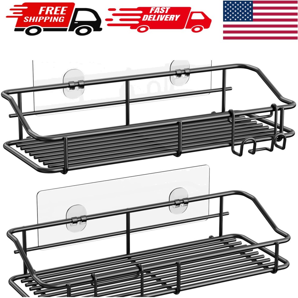 Easy Install 2 Pack Shower Organizer - Rust-Proof Stainless Steel, Black Finish