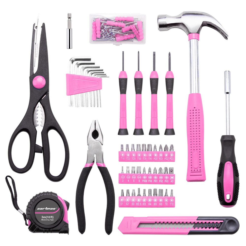 126-Piece Home Tool Set Basic Hand Tools with Storage Case Pink