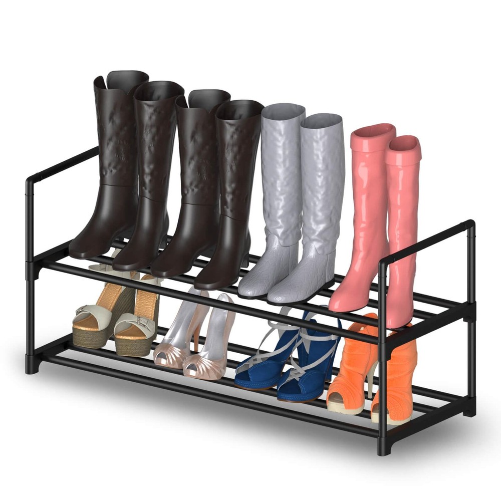 2 Tier Metal Shoe Rack,Adjustable Shoe Shelf Storage Organizer,Stackable Boot...
