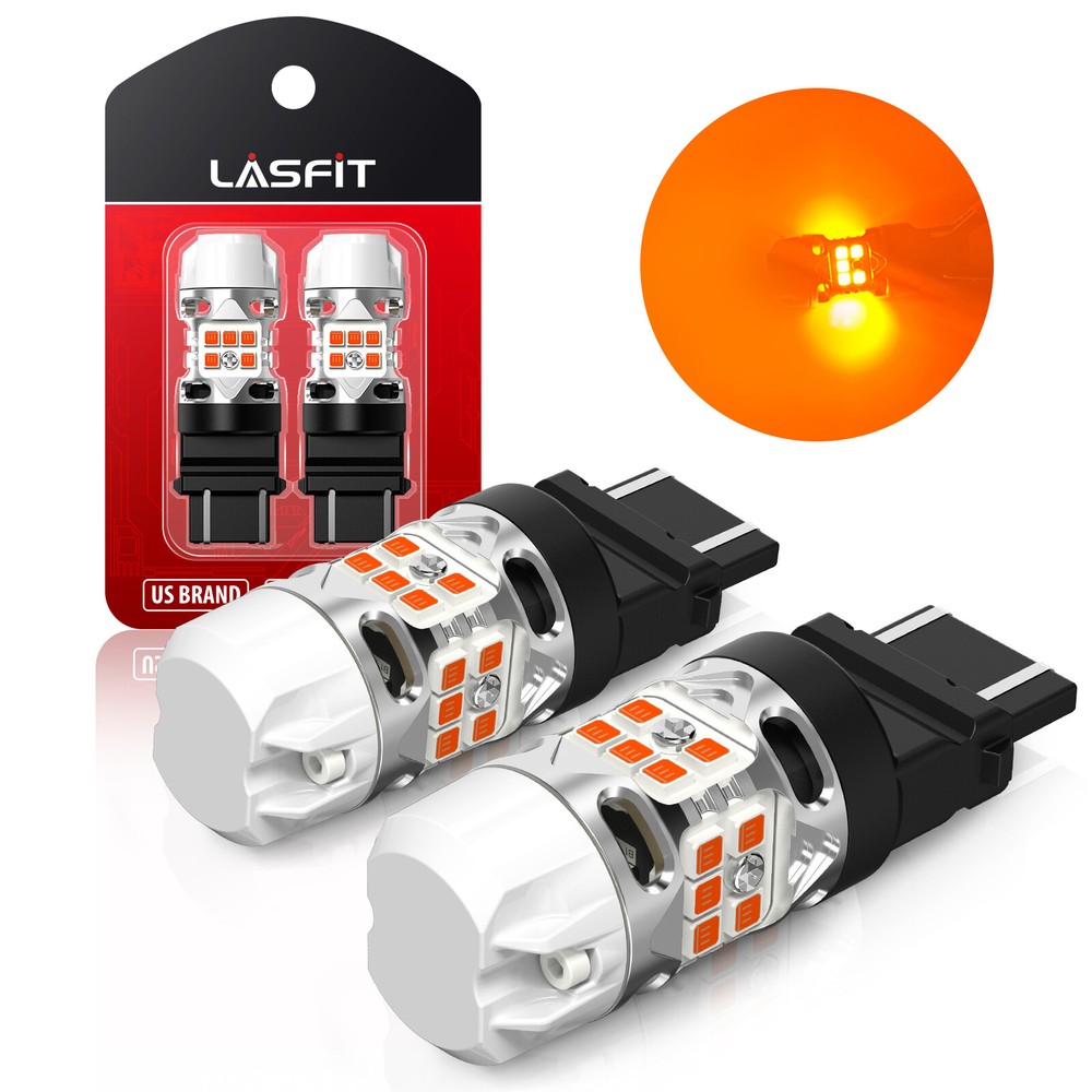 Lasfit LED Front Turn Signal Light Bulbs 3157 3457 4157 No Flicker Amber 3000K
