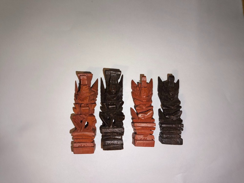 Hand Carved Wooden Aztec Chess Set Checkers (missing 4 checkers)