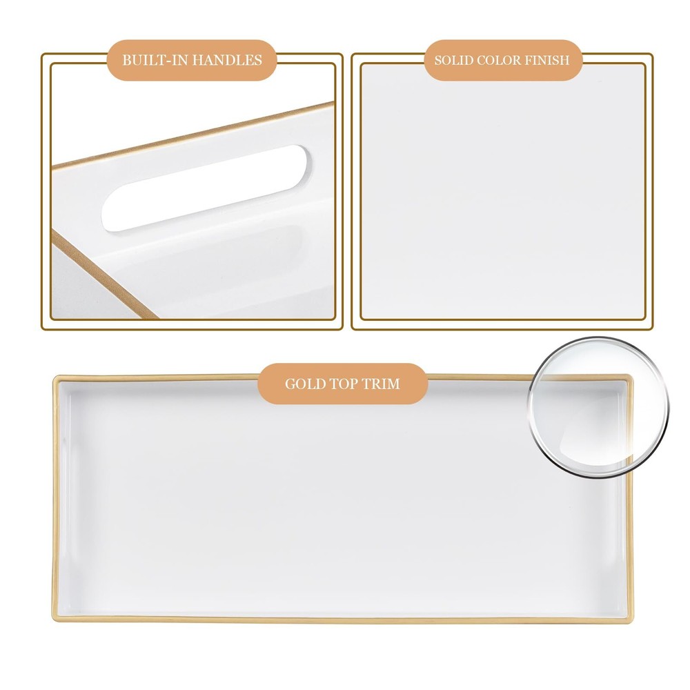 White Vanity Tray Plastic Decorative Tray Rectangular Trays with Handles Bath...