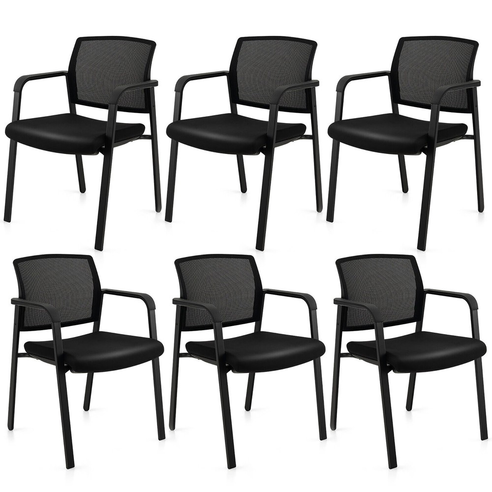 6-Pack Office Conference Chair Set Mesh Guest Reception Stack Chairs w/ Wheels