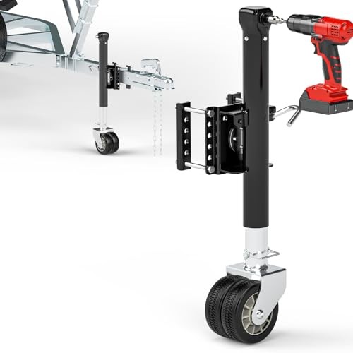 Upgraded Trailer Jack with Dual Wheel, Adjustable 14”-42” Drop Leg, Silver