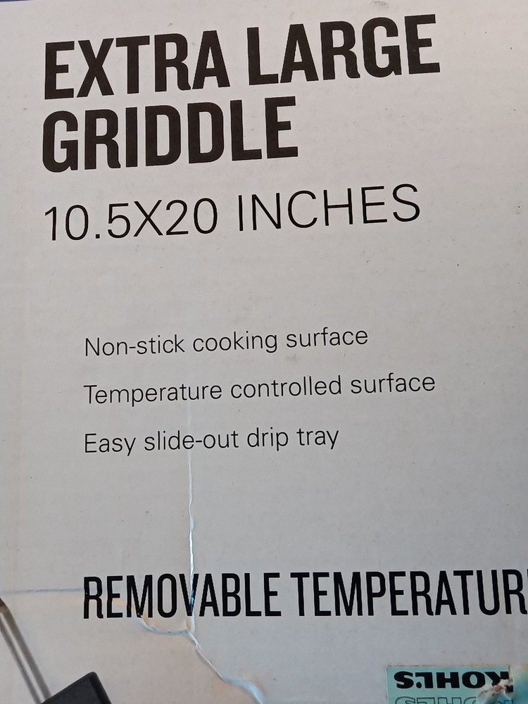Bella Extra Large Griddle 10.5"x20" Non-Stick,Temp. Control,Drip Tray, Working