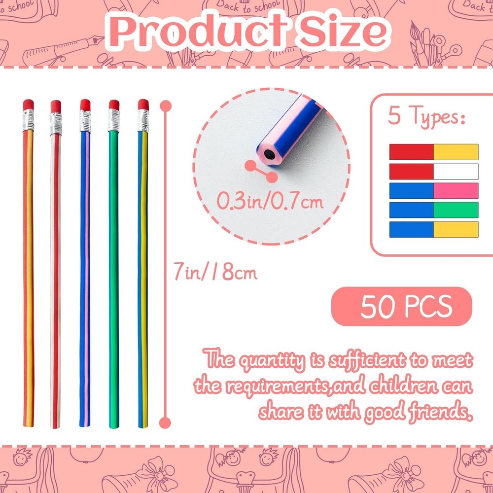 Flexible Kids Pencils 50 Pack Bendable Color Set