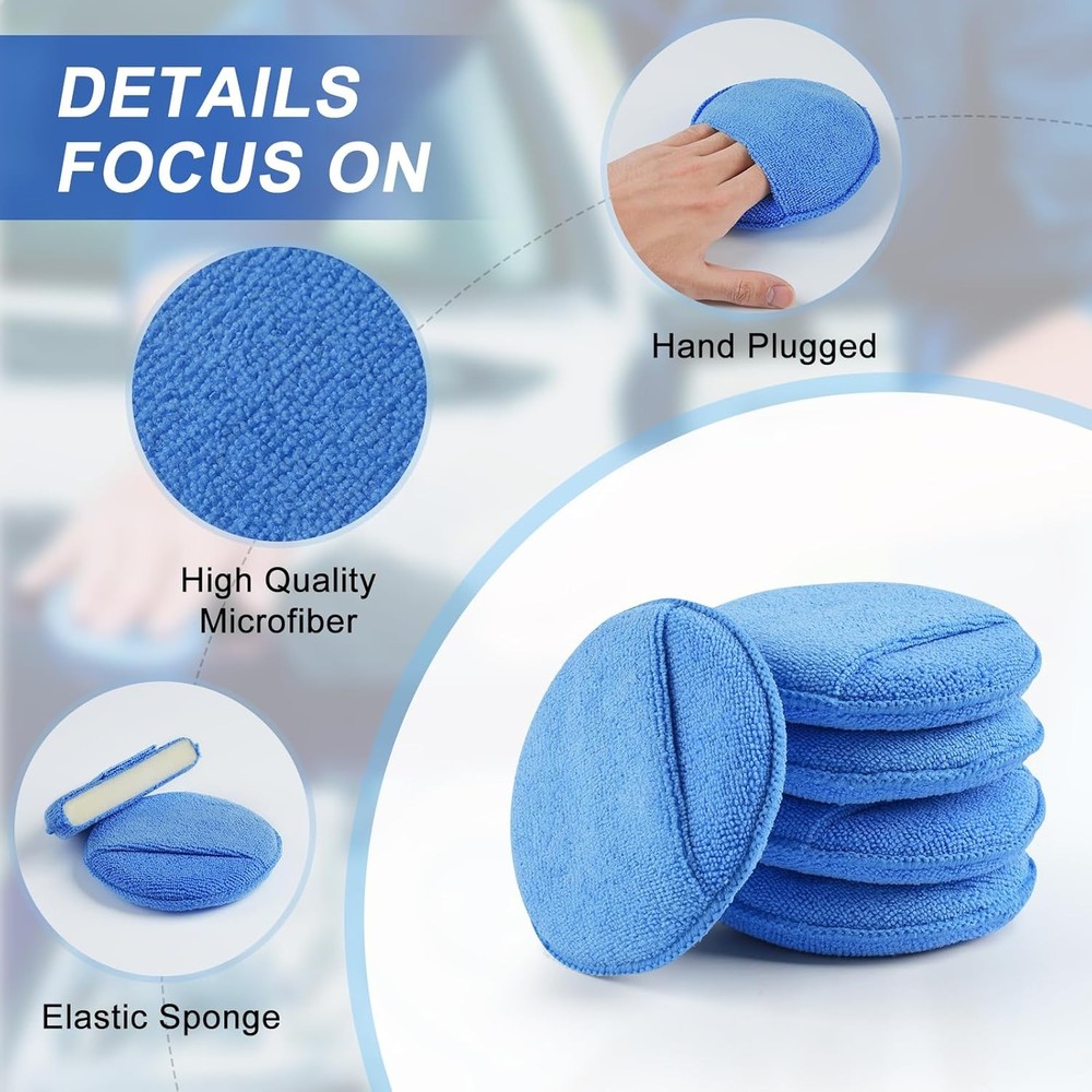 Wax Applicator Pad (8 Pack), 5 Inch Microfiber Applicator Pad with Finger Pocket