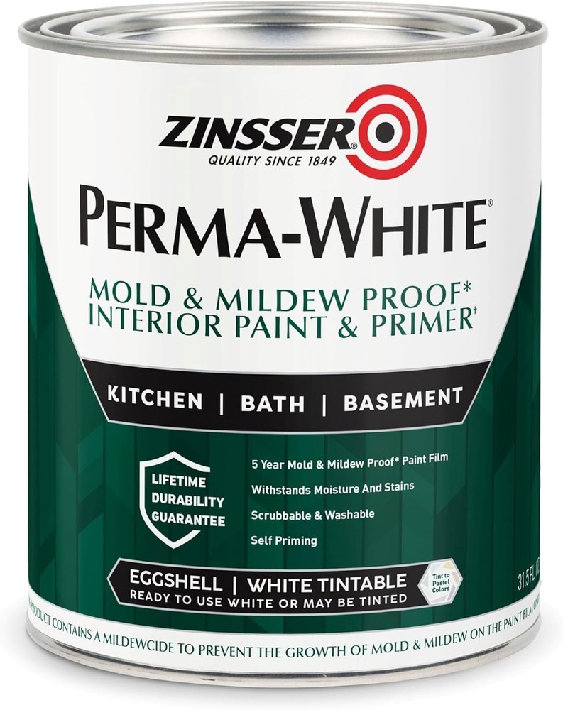0 PERMA-WHITE Mold & Mildew Proof Interior Paint, Quart, Eggshell White