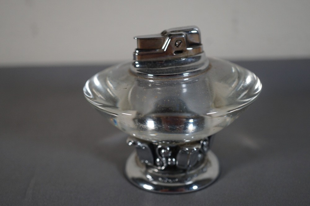 Art Deco Ronson Table Cigarette Lighter Chrome Glass Crystal