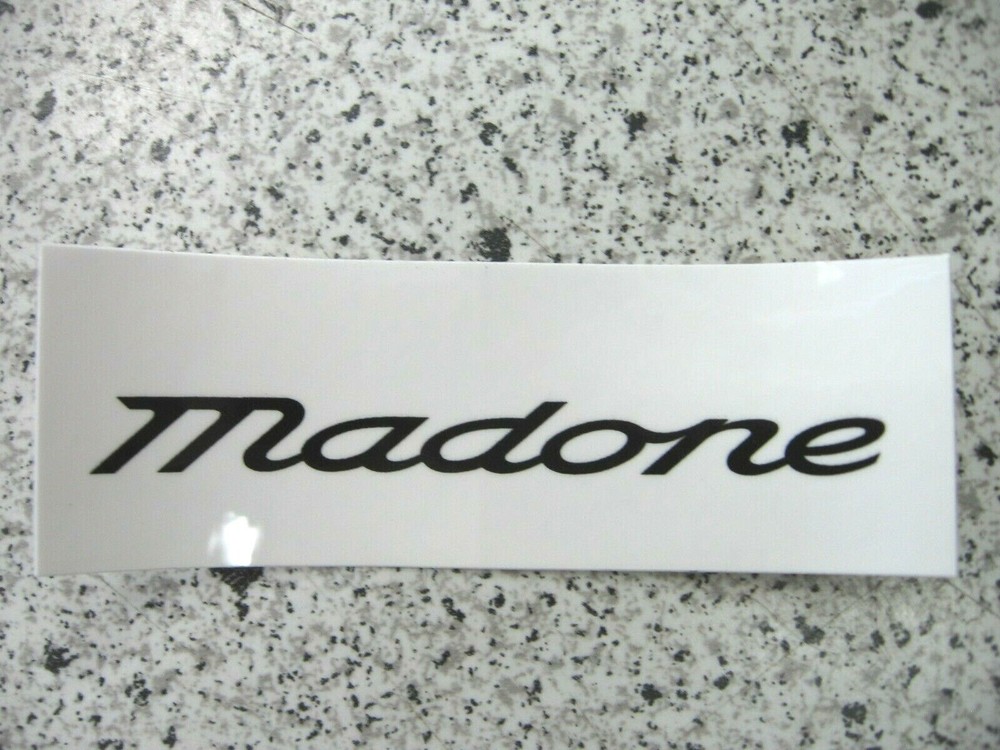 Trek Bicycle Madone Sticker Decal black letters on white rectangle