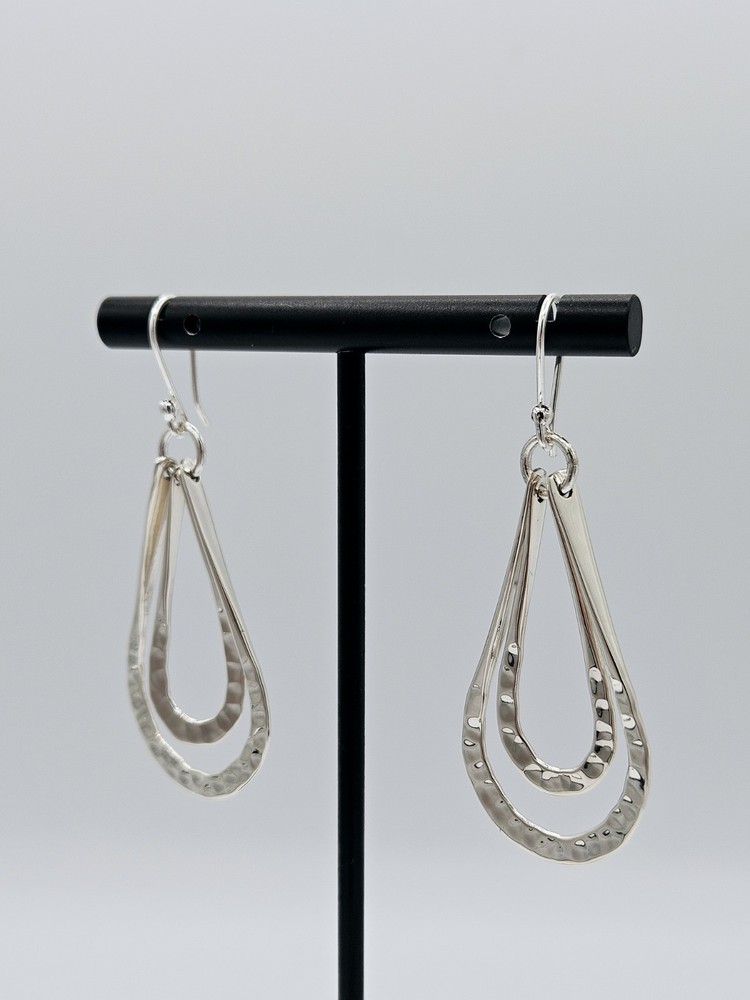 925 Sterling Silver Hammered Teardrop Dangle Earrings Statement 7.2g