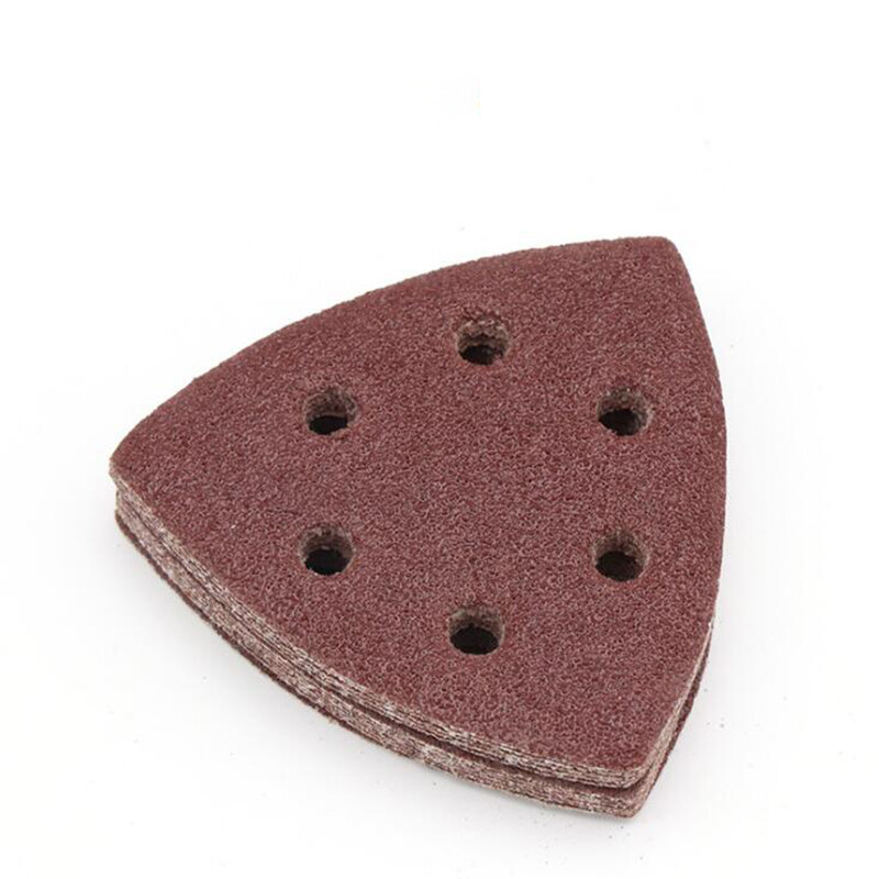 6 Hole Triangular Sanding Pads Hook & Loop 90x90x90mm Red Sand Paper Grit 40-400