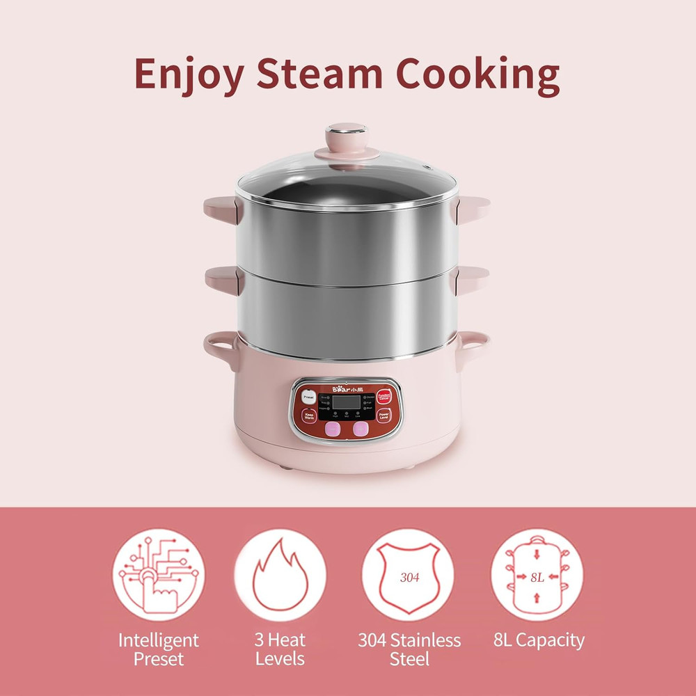 Bear Electric Multifunctional Food Steamer, One Touch Digital Steamer with Timer