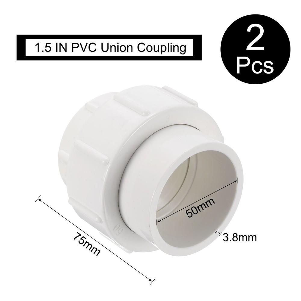 2 Pcs 1.5" Union PVC Coupling Pipe Fitting Adapter, White