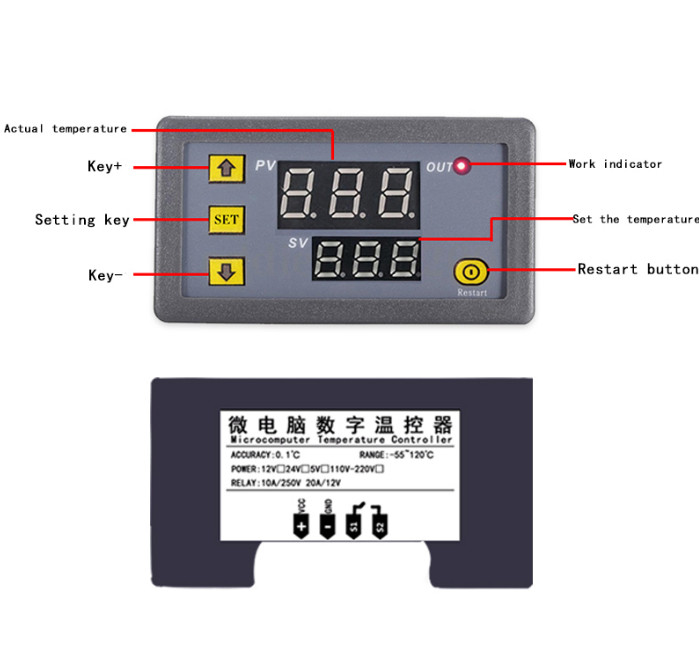 W3230 DC12V Probe line Digital Temperature Control LED Display Thermostat Meter