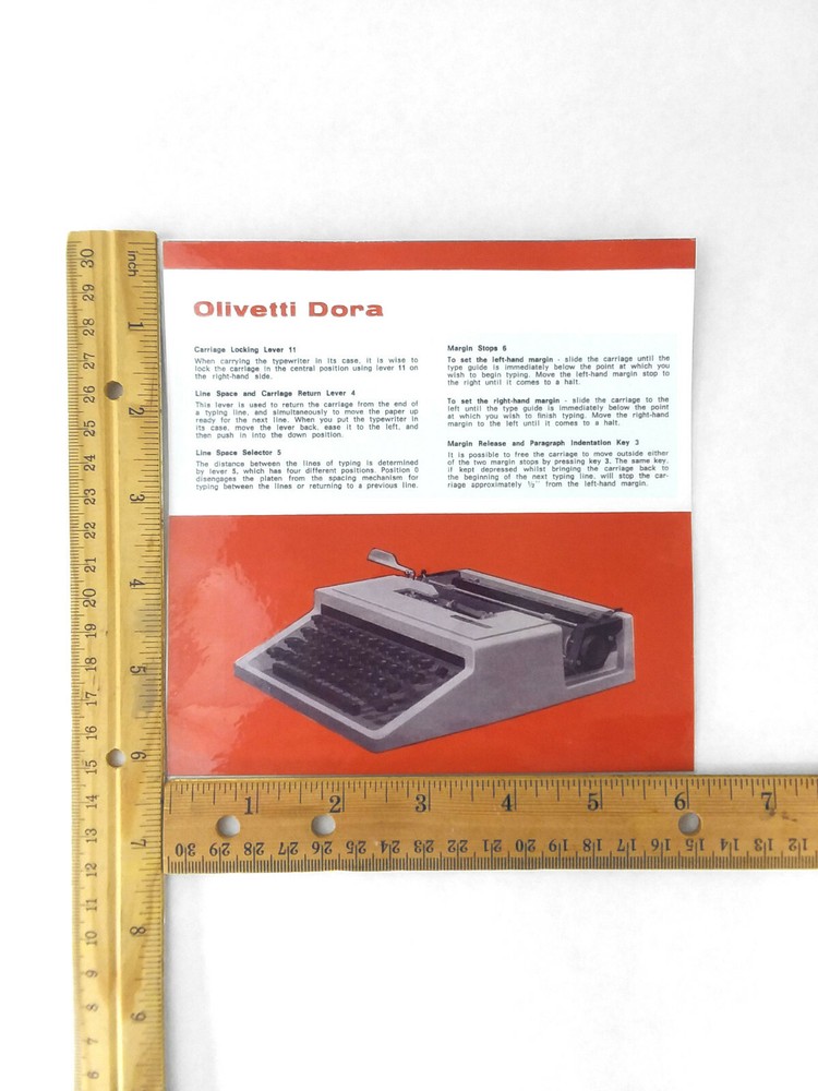 Olivetti Dora Typewriter Owner's User Instruction Card Guide