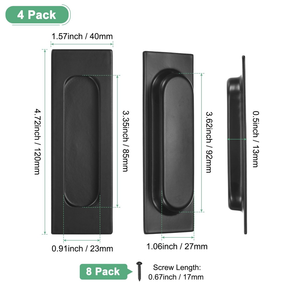 4-Pack Recessed Finger Pulls 4.72 Inch Square Closet Handles [Black]