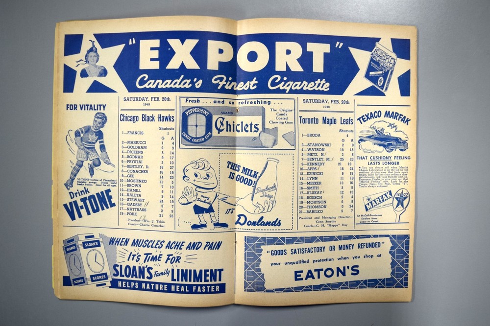 Toronto Maple Leafs vs Chicago Blackhawks Feb 28th 1948 Official Game Program