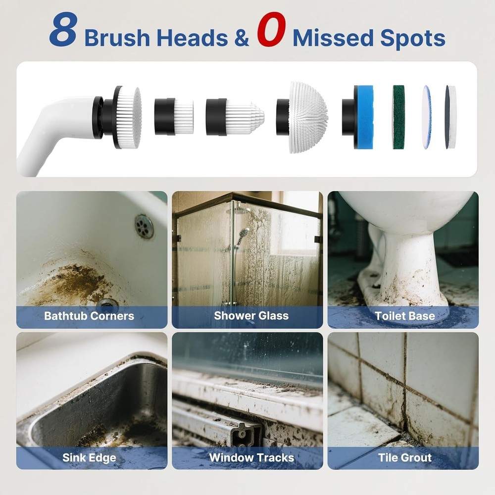 Versatile Cordless Spin Scrubber – Clean Bathroom, Floors & Windows Effortlessly