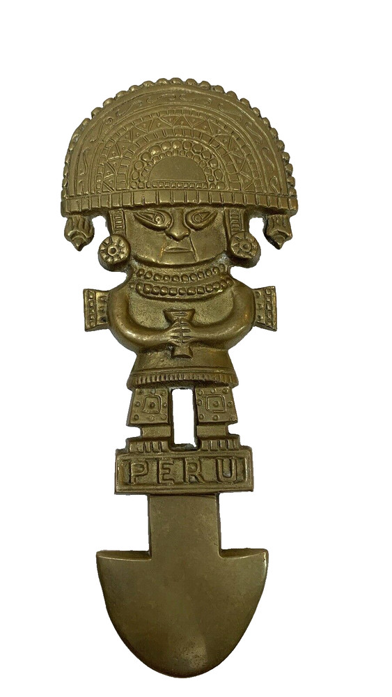 Vintage BRASS Peru Plate Wall Hanger Art Decor Made in Peru 11"