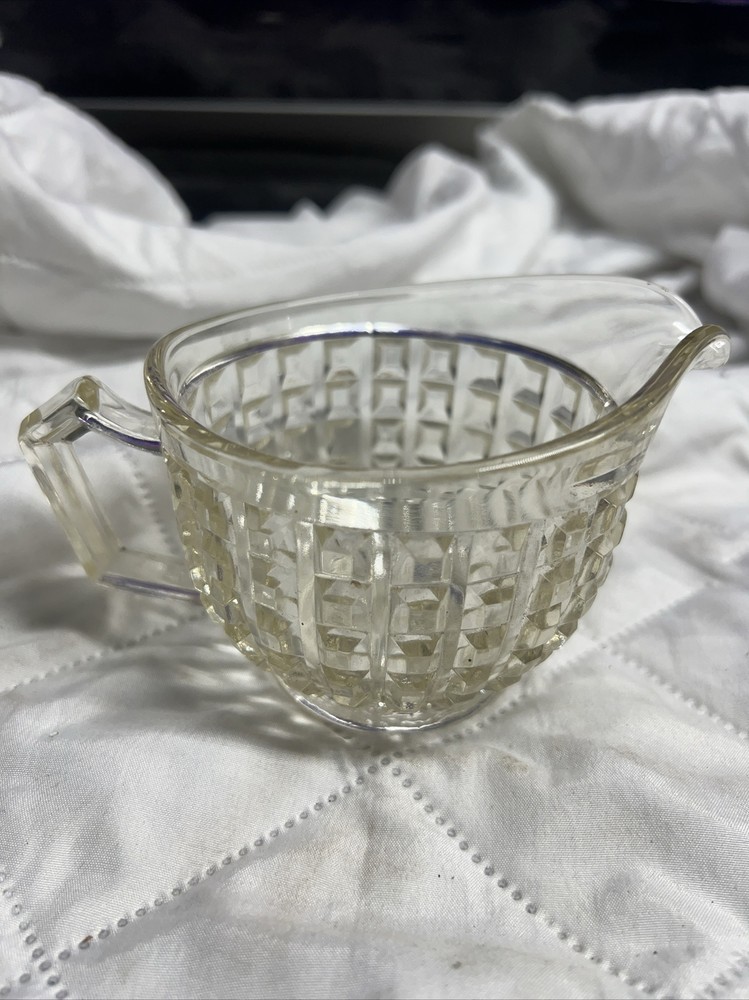 Glass Creamer Dish Raised Cube Pattern 3” Tall