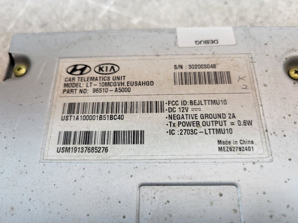 2013 HYUNDAI ELANTRA COMMUNICATIONS CONTROL MODULE 96510-A5000