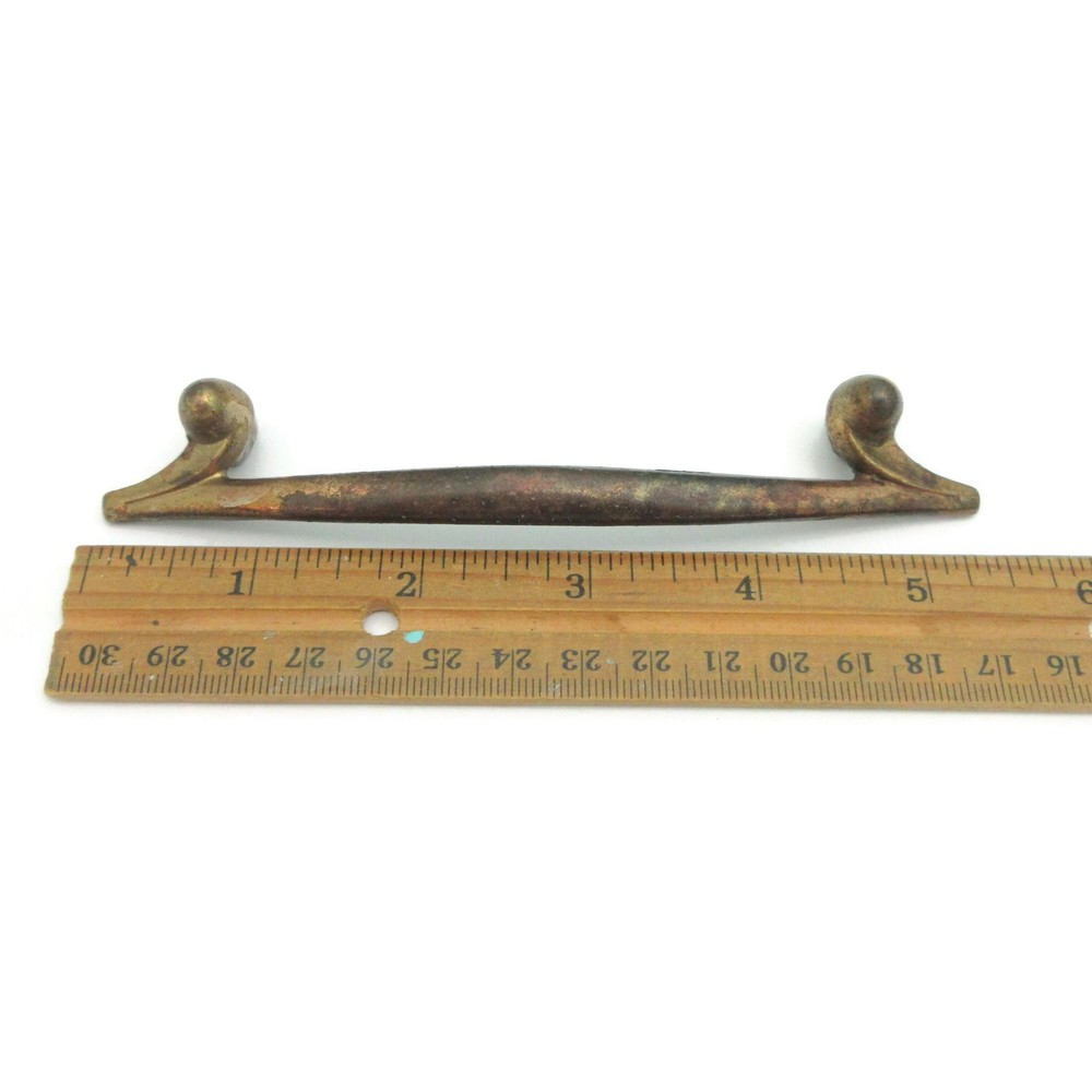 Vintage Drawer Pull 4" centers Atomic Handle MCM Aged Brass Tone LM13