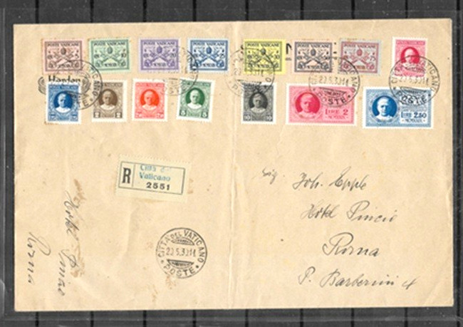 VATICAN CITY  1929   SET ON REGISTERED COVER  VF